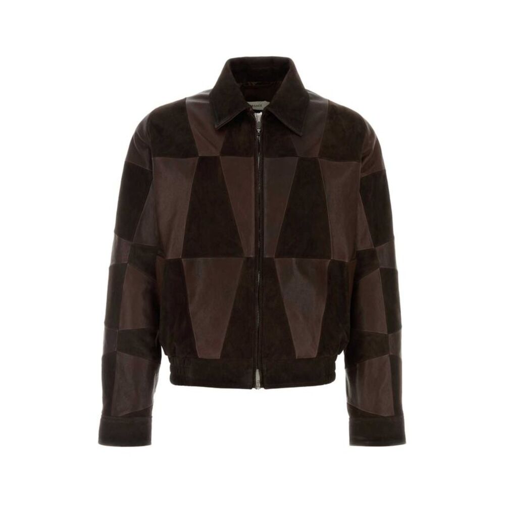 Versace Men Brown Leather Jacket